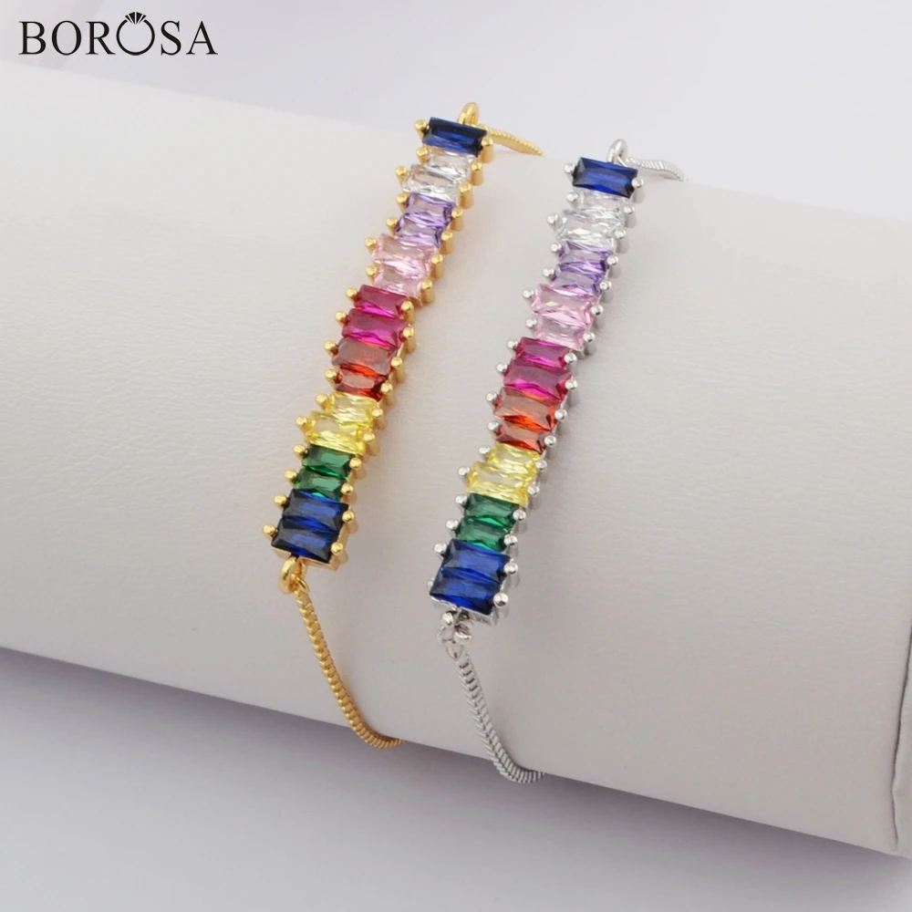 BOROSA Bar Rainbow CZ Micro Pave коннектор золотистого и серебристого цвета 10 дюймов