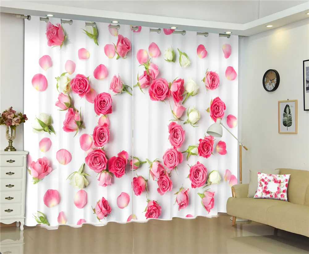 

Curtains Pink Rose Luxury Blackout 3D Curtains For Living Room office Bedroom window Cortinas Drapes Rideaux Customized size