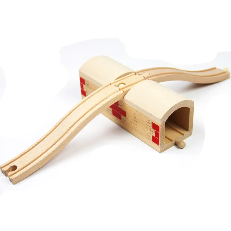 Поезд гараж воздушный Staion деревянный трек совместим с Brio деревянный поезд трек железнодорожные аксессуары игрушки для детей подарок на удачу - Цвет: S track  Tunnel