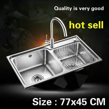 Стандартный 304 пищевой нержавеющей стали модный двойной кухонный паз раковина 77x45 см