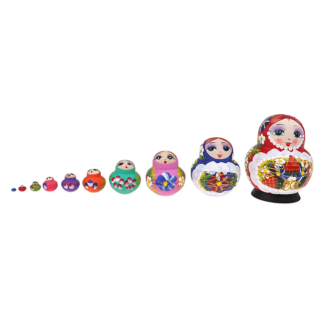 10Pcs Handmade Girls Russian Babushka Matryoshka Nesting Dolls Kit Kids Birthday Gift Christmas Ornaments
