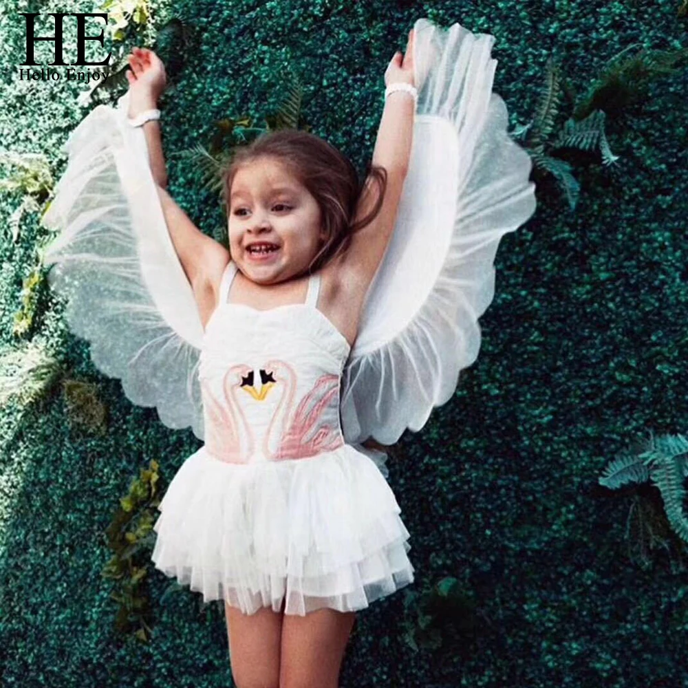 Pаспродажа HEHello Enjoy элегантное платье для маленьких девочек, пышное танцевальное платье с тонкими лямками и крыльями ангела, детское свадебное платье