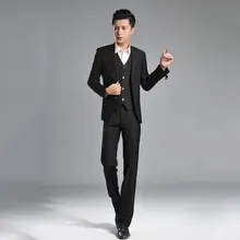 Черная курточка мужской костюм комплект из 3 предметов Формальные смокинги Мода Терно Masculino Нотч две кнопки 4 предмета(куртка+ брюки+ галстук+ жилет