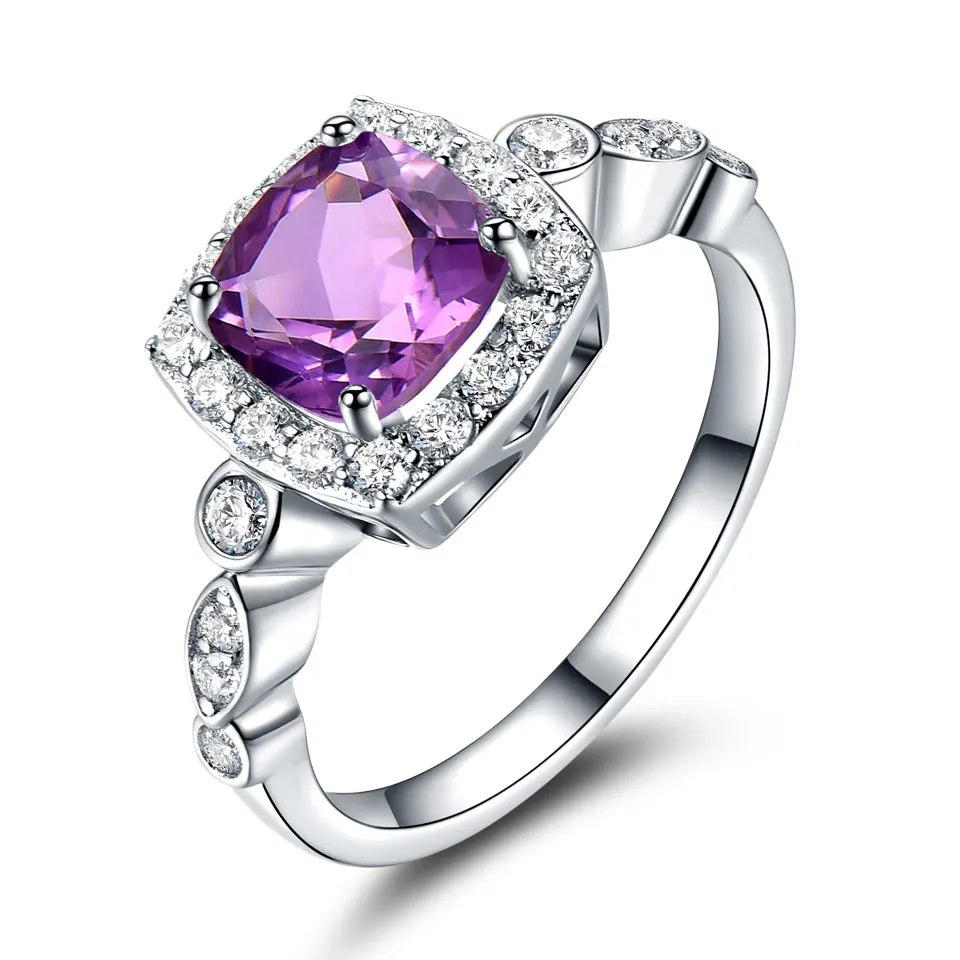 UMCHO Genuine 925 Sterling Silver Birthstone Ring Created Nano Topaz Garnet Amethyst CZ Rings Engagement For Women Fine Jewelry