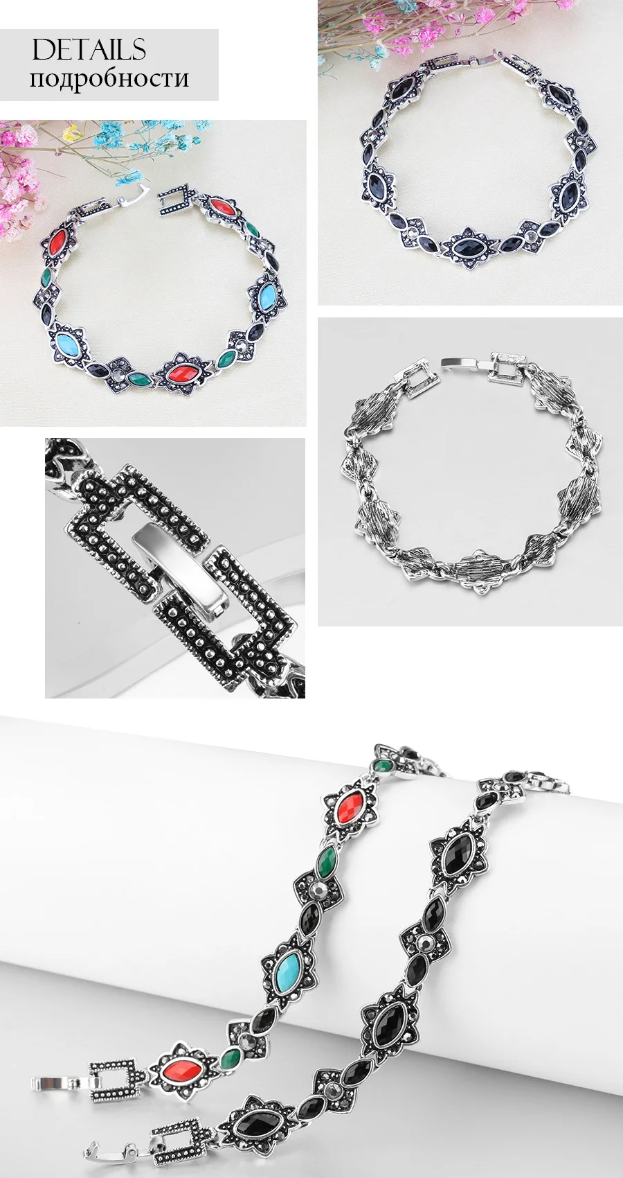 Kinel модные серебряные браслеты для женщин богемный этнический очаровательный черный каучук браслеты и браслеты Винтажные Ювелирные изделия