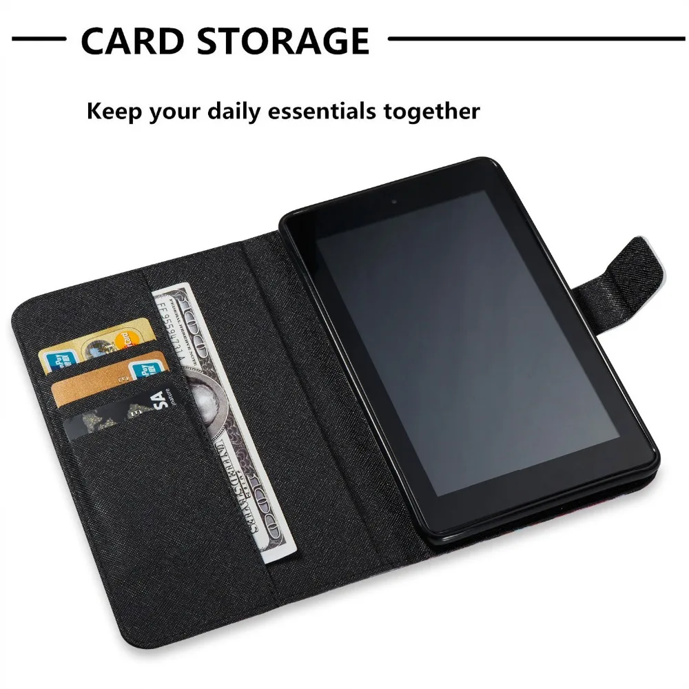

8" Smart Auto Sleep/Wake UP Phone Bag For Amazon All-New Fire 7 2017 /Fire 7 2015 Flip Stand Cover PU Leather Wallet Tablet Case