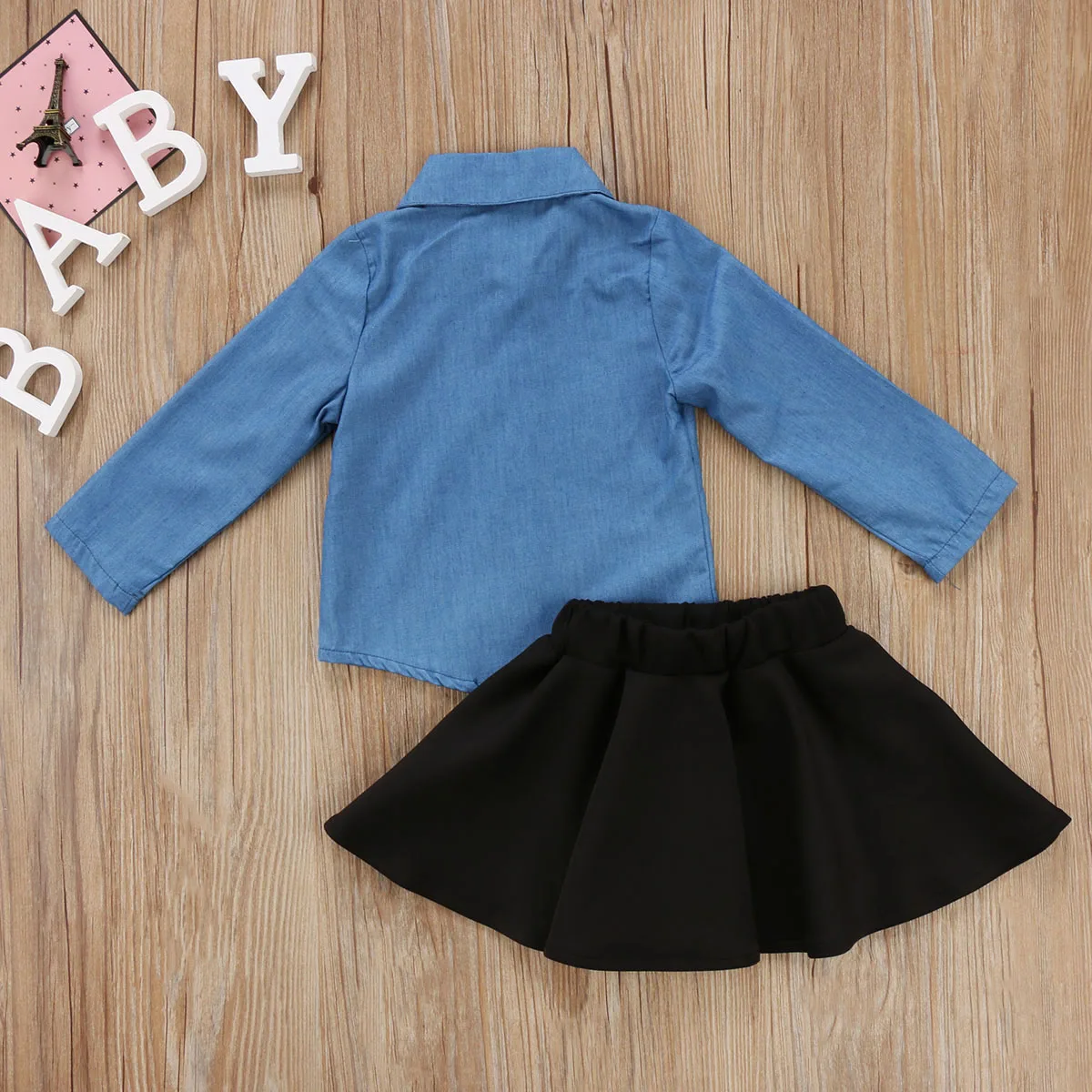 Юбка пачка из джинсовой ткани с длинным рукавом и цветочной вышивкой|clothes set|kids baby