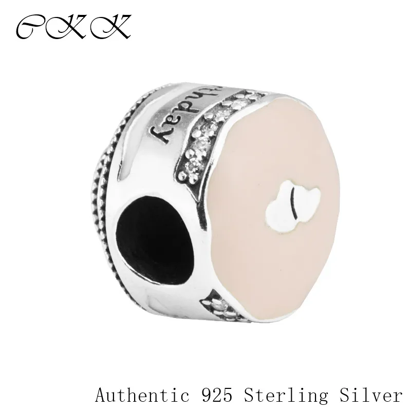 

100% 925 Sterling Silver Happy Birthday Cake Beads With Mixed Enamel & Clear CZ for Jewelry Making Fit Bracelets YL527