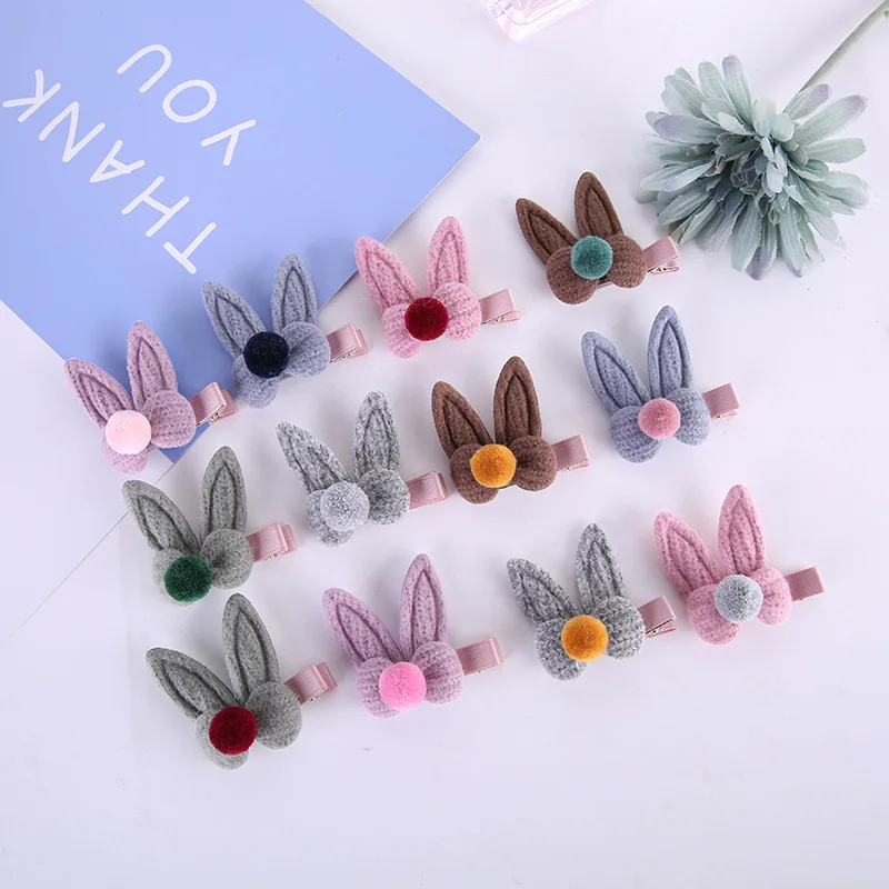 Wholesale Boutique 30pcs Fashion Cute Rabbit Ears Pom Pom Hairpins