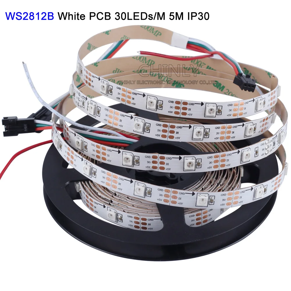 CHINLY светодиодный полосы WS2812b DC5V RGB 5 м 150 светодиодный 150IC SMD5050 белый Цвет печатных плат не Водонепроницаемый светлый верх поставщик