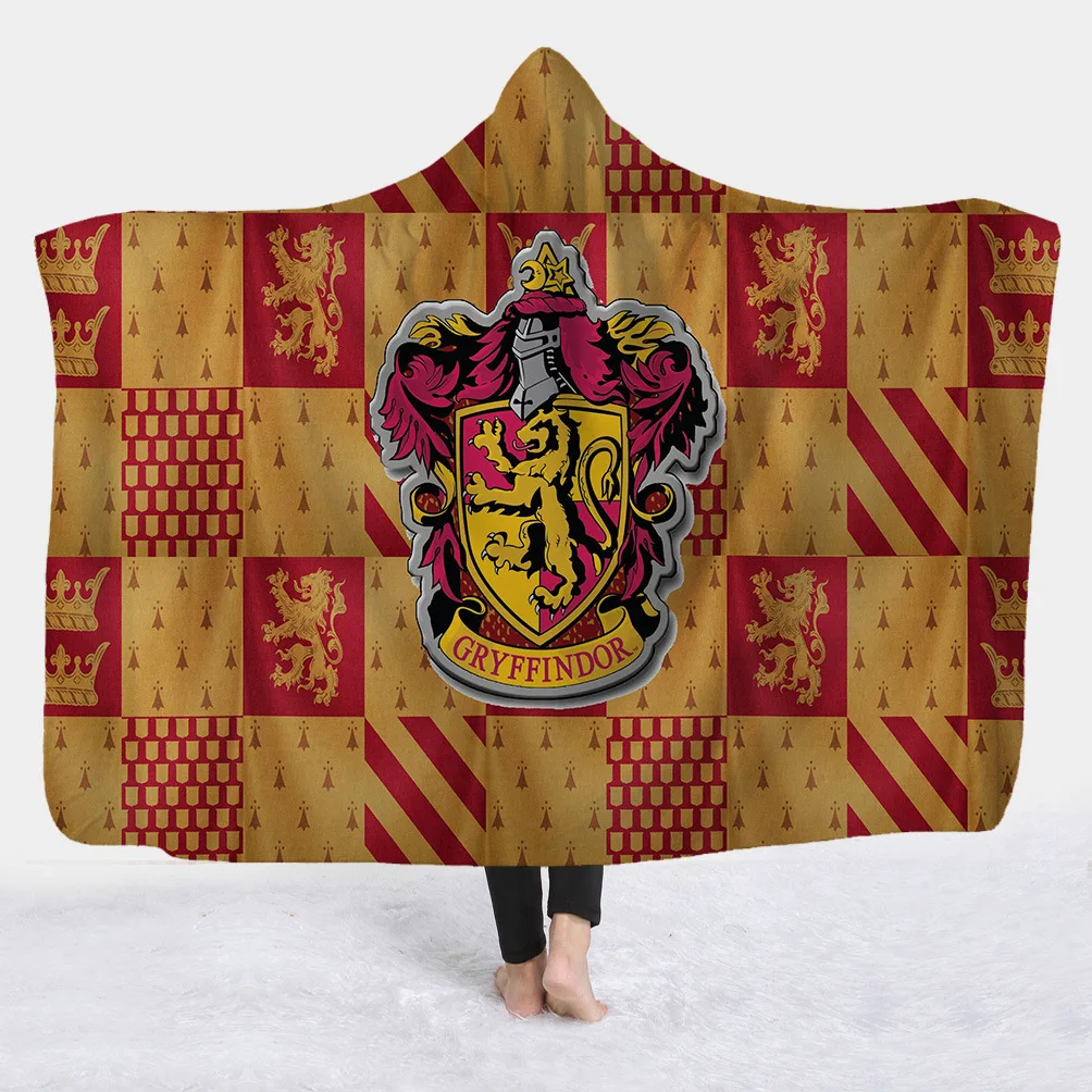 Slytherin Ravenclaw Gryffindor Hufflepuff 3D плюшевое одеяло с капюшоном для взрослых и детей, теплое, ноское, Прямая поставка