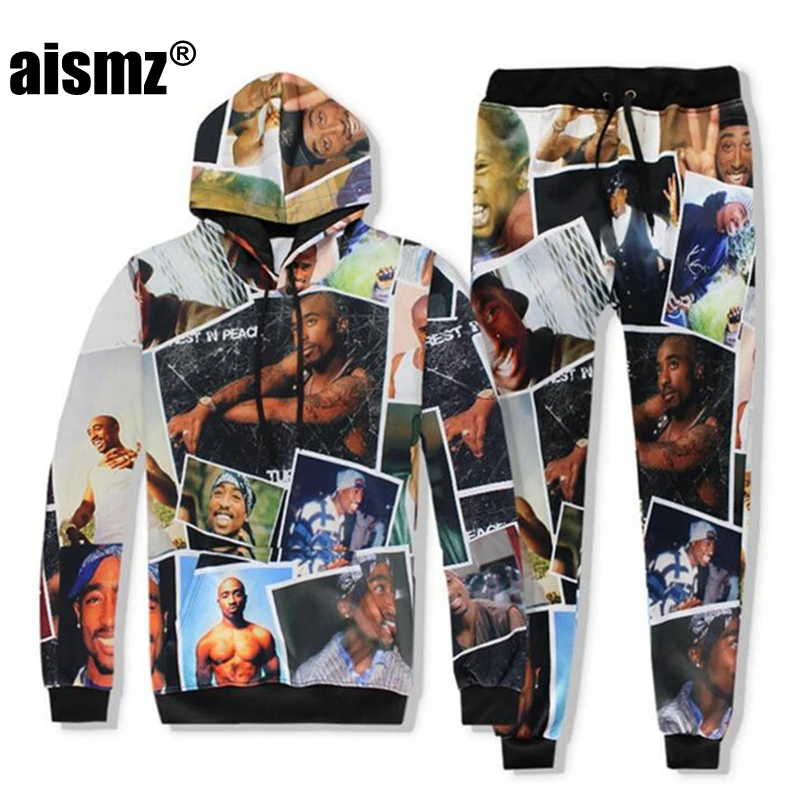 

Aismz Fashion Autumn Winter Casual Mens Tracksuit Set 3D Print Hip Hop Hooded Sweatshirt+Pants 2 Piece Sets Moletom Masculino