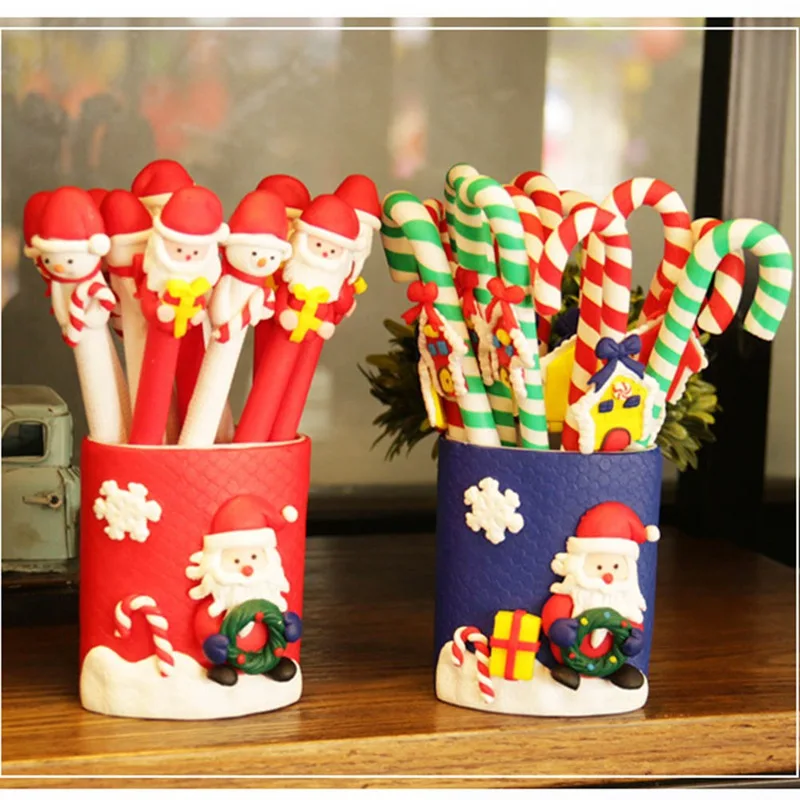 

Christmas Decoration for home Crutches Ballpoint Pen With Xmas Santa Claus Snowman Toys Gifts Gor Kid Christmas ornament navidad