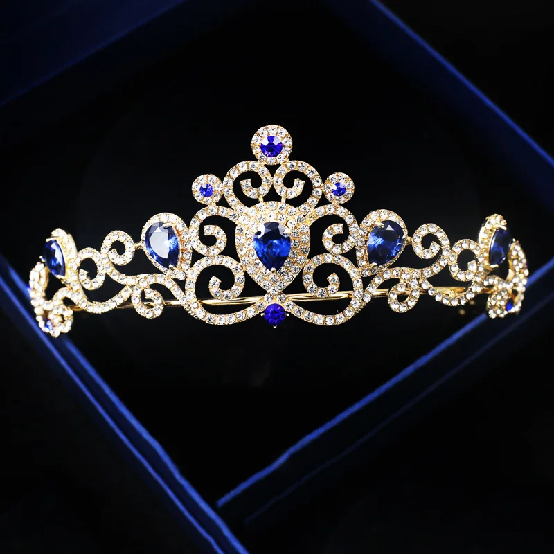 

Gorgeous Vintage Blue Red Crystal Rhinestones Baroque Crown Women Heart Hair Tiaras Brides Headbands Wedding Hair Accessories