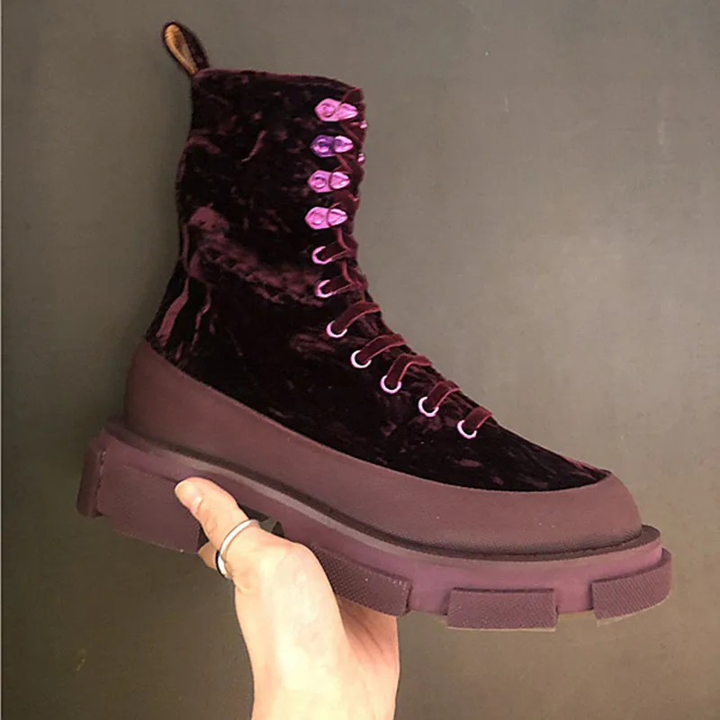 

Winter Women Boots Front Lace Up Ankle Boots Metal Decor Short Booties Leather Women Shoes Platform Hommes Chaussures Roman Shoe