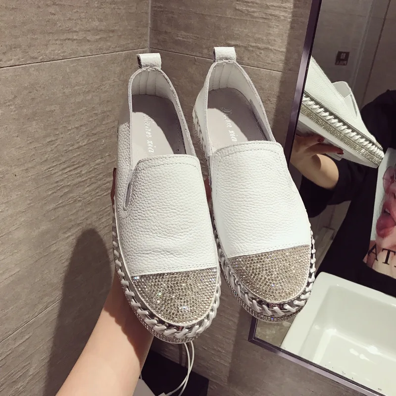 Women Slippers Sandals Designer Famous Brand Patchwork Espadrilles Shoes Woman Genuine Leather Creepers Flats Ladies Loafers White Leather Moccasins women slippers sandals
