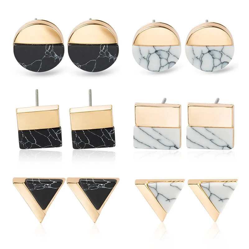 

New Simple 1Pair Retro Geometry Marble Natural Stone Earrings for Women Female Gifts Fashion Popular Jewelry Gift