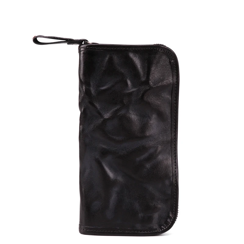 Оригинальные инновации, Ретро стиль, модный кожаный мужской кошелек, деловая, повседневная, ручная работа, мужская сумка, кожа, длинный клатч - Цвет: black