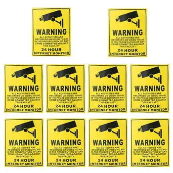 

10pcs/Pack Security Warning Stickers 24 Hours Safety Alarm Warning Decal Signs Surveillance Camera Mark CCTV Alert Sign Sticker