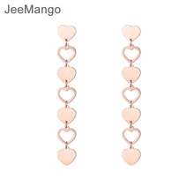 JeeMango Любовь Сердце длинные серьги для женщин Мода из нержавеющей стали розовое золото серьги с кисточками ювелирные изделия Pendientes E18492
