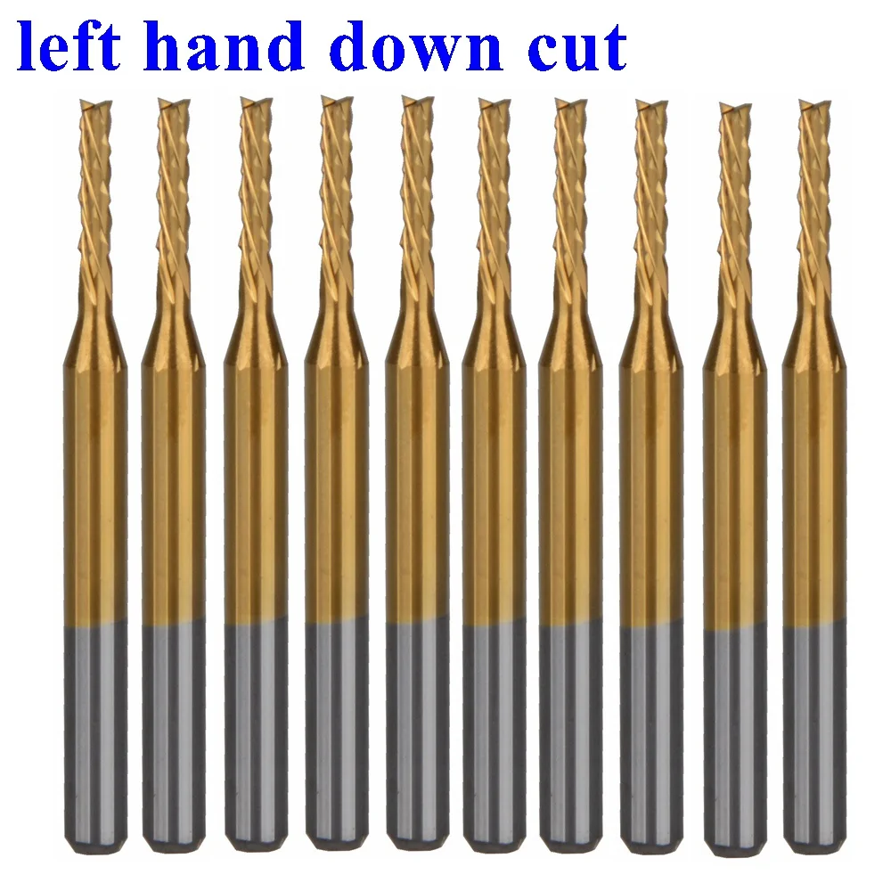 

10Pcs 3.175x1.6x8.5mm Titanium left hand down cut Corn Teeth Bit PCB Mill Cutter End Mill