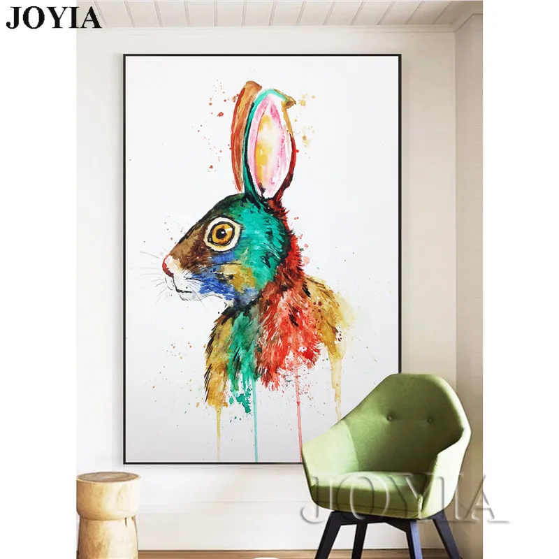 Home Decor Watercolor Painting Paint Rabbit Wall Art Multicolored Bunny