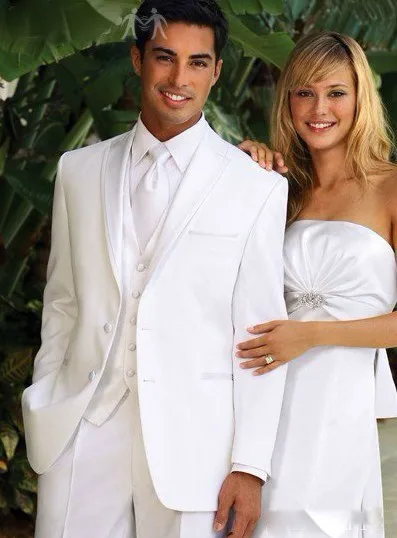 

2015 Mens Suits Jacket Pants Formal Dress Men Suit 2 Buttons Men Wedding Suits White Groom Tuxedos (jacket+pants+vest+tie))