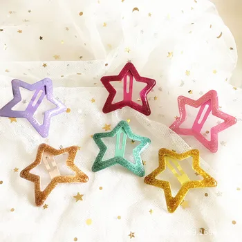 

40mm Star Shape Metal Children Snap Hair Clips Barrettes Girls Cute Hair Bobby Pins Hair Accessories Kids Candy Color Hairpins
