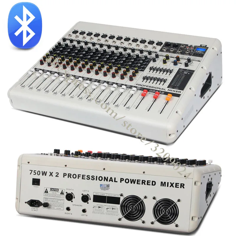 US $570.00 750W750W 12 Channel Audio Amplifier Mixer Sound Mixing Console With 16 Stage Reverb Effects Bluetooth USB 48V Phantom Power