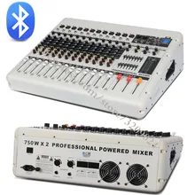 750W+750W 12 Channel Audio Amplifier Mixer Sound Mixing Console with 16 Stage Reverb Effects Bluetooth USB +48V Phantom Power
