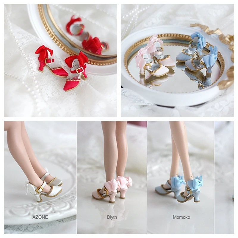 

1 Pair High-heel Shoes for blyth Doll Fashion Bowtie ob11 Shoes accessories for Pullip, azone, Momoko, Jerryberry 1/6 Doll