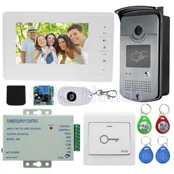 7 ''проводной Цвет телефон видео домофон системы комплект с наружной блок RFID card reader видео дверные звонки ИК камера + Мощность
