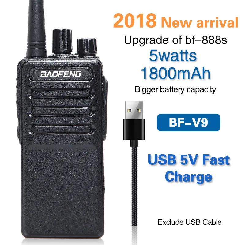 4 шт. Baofeng BF-V9 USB 5В Быстрая зарядка рация 5 Вт UHF 400-470 МГц коммуникатор Ham CB портативное радио обновление BF-888S