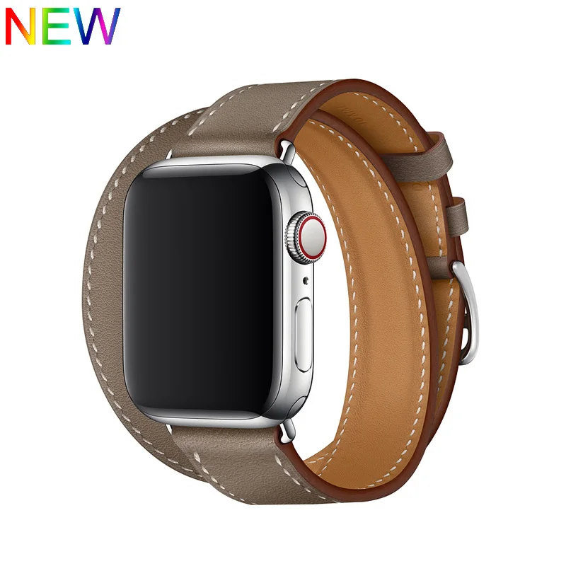 Хохлатый ремешок для apple watch band iwatch band Pulseira apple watch 5 4 44 мм 40 мм 42 мм 38 мм кожаный браслет для часов - Цвет ремешка: Etoupe