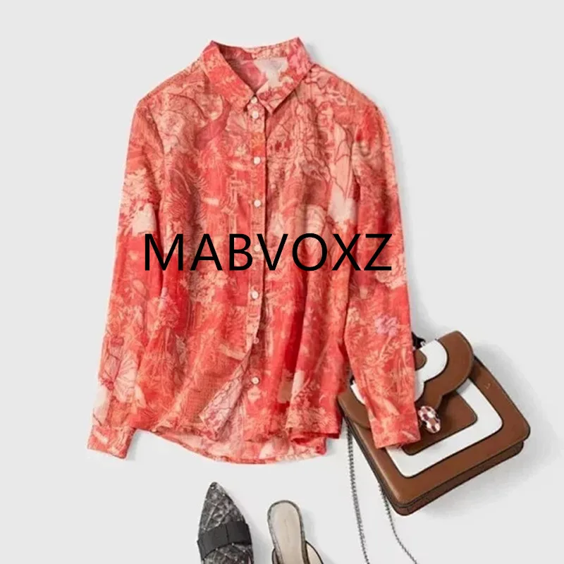 

New Autumn and winter women's blouse Green printed shirt turndown collar ladies long sleeve blouses and tops casual