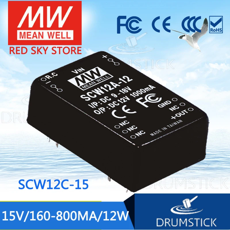 

MEAN WELL SCW12C-15 15V 800mA meanwell SCW12 15V 12W DC-DC Regulated Single Output Converter