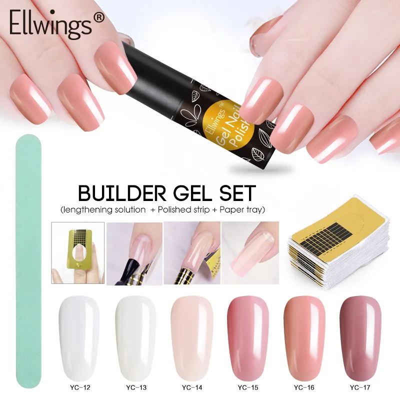 Ellwings поли гель набор УФ-продлить ногтей строителя Soak Off полу-прозрачный лак Nailsl