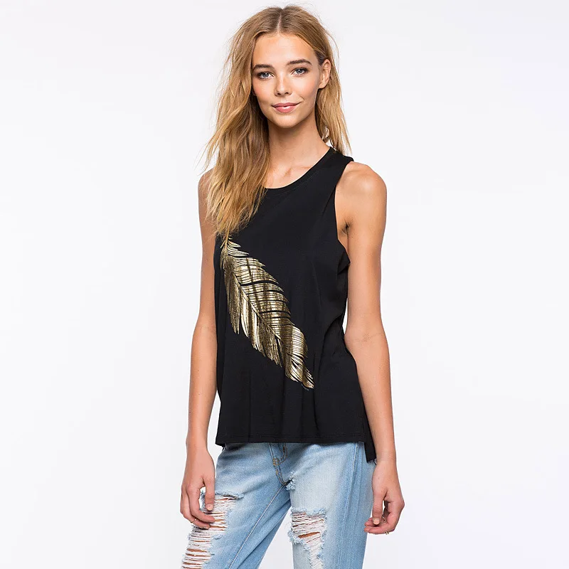 

High Quality Plus Size Loose Style Women Summer Blouses Sleeveless Leaf Printed Casual Ladies Tops Shirt Women