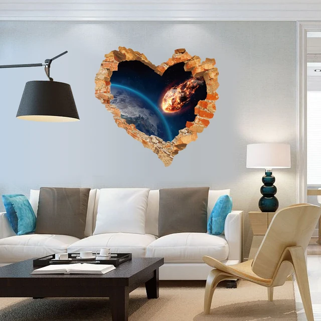 Loving Heart Earth Meet Mars Deep Impact Broken Wall Door Loving Heart Earth Meet Mars Deep Impact Broken Wall Door Sticker Nursery Kids Room