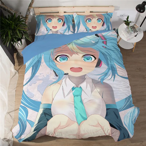 Japanese Anime Magical Mirai Hatsune Miku Bedding Set Bedcover Pillow Case 3/4PCS girls duvet cover sets cartoon blue bedclothes - Цвет: style 6