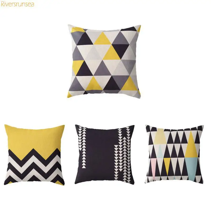 

Nordic Style Geometric Cushion Simple Yellow Gray Triangular Black And White Stripe Printed Decorative Throw Pillows For Sofa