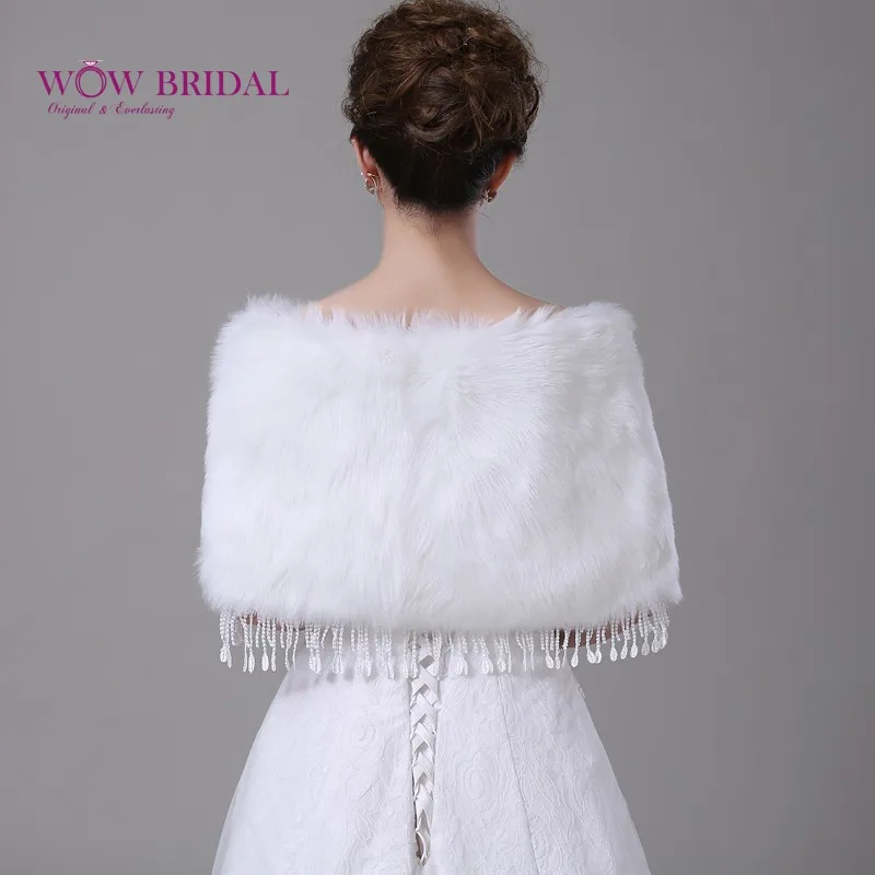 Wowbridal изящные белый свадьбы обертывание подчинение искусственного меха кристалл бисером вышивка кисти шали свадебные аксессуары пальто