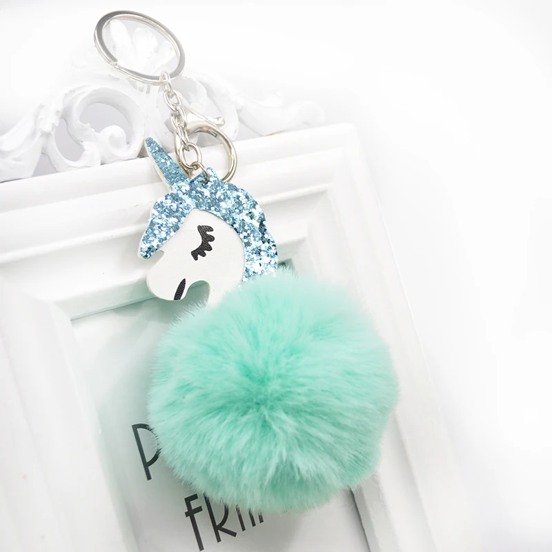 

8CM Kawaii Unicorn Plush Pendant Ball Toys Fluffy Metal Keyring Women Girls Bag Hang Pendant Kids Toys