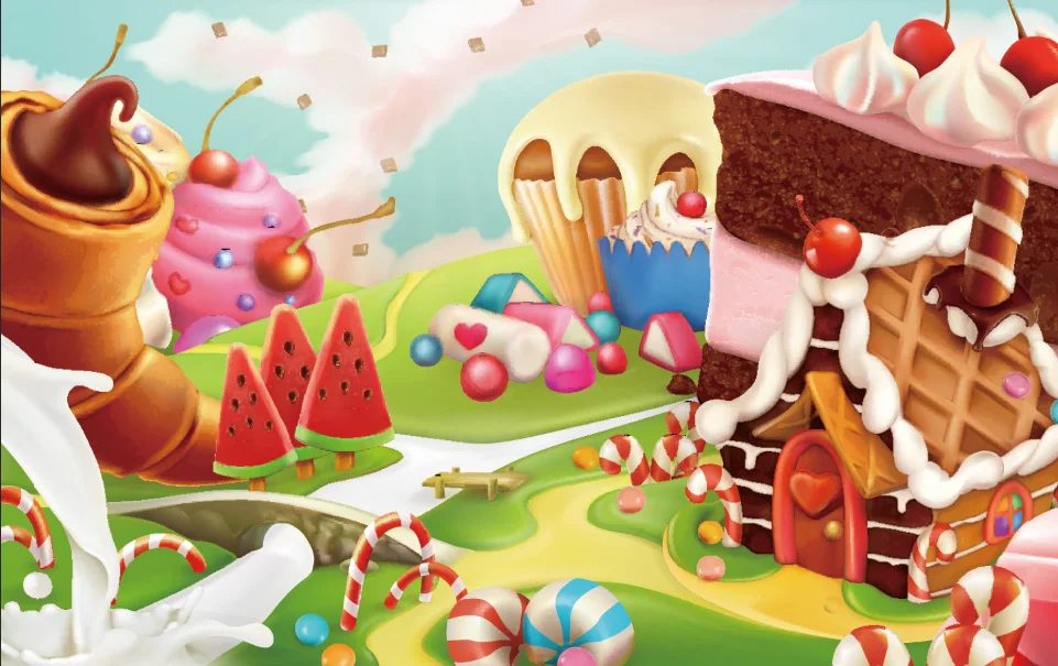 7x5FT облака небо Candyland шоколадный дом фрукт для кекса Конфета земли