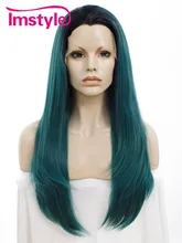 Imstyle Straight Synthetic Dark root Green 24 Inches long lace front cosplay wigs for black women