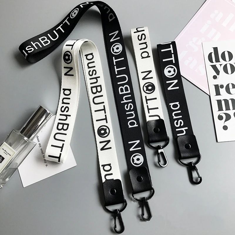 

2019 Fashion Words Black White Lanyards for keys Multi-function Mobile Phone Straps ID Card Keychain Lanyard Wrist/Neck Strap