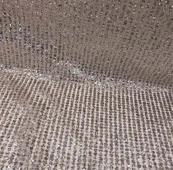 

high quality African French YG-127 net tulle Lace Fabric for party Hot selling rose gold glued glitter sequins lace fabric