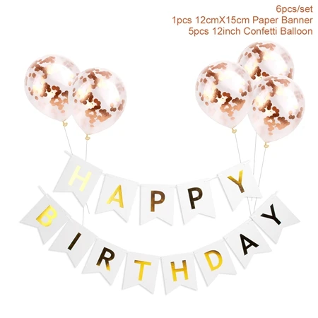 1 Набор «С Днем Рождения» баннер с надписью воздушные шары с конфетти цвета розовое золото детские игрушки вечерние гелиевые шары на день рождения для мальчиков и девочек вечерние шары - Цвет: White-2