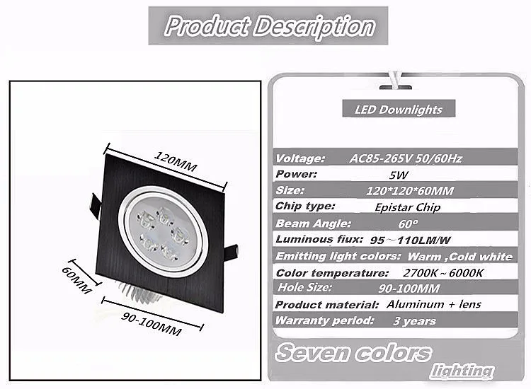 Высокое качество затемнения 3 Вт 5 Вт 7 Вт Встраиваемый светодиодный светильник s Epistar Светодиодный точечный светильник AC85-265V светодиодный потолочный светильник теплый белый холодный белый