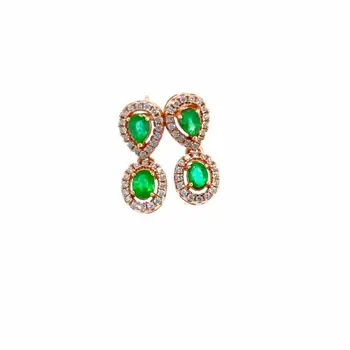 

SHILOVEM 925 sterling silver Natural green Emerald drop earring fine Jewelry women wedding new wholesale 3*4mm yhe030401agml